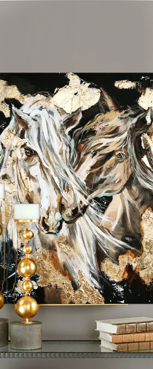 Oil horses painting by Annet Loginova