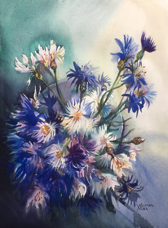 A bouquet of cornflowers. Blue flowers.