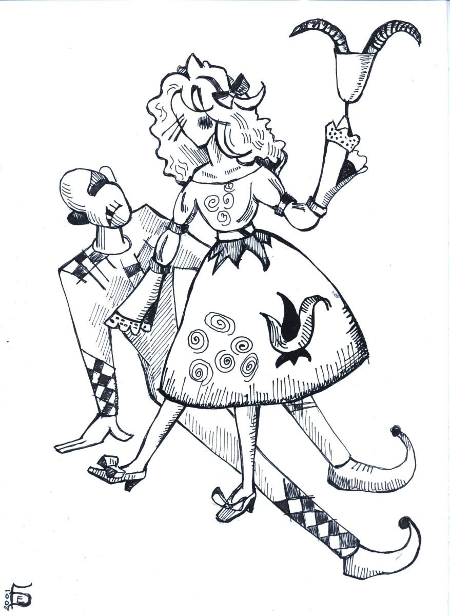 Illustrative Portrait Ink Drawing By Kateryna Bortsova, 8 X 11", Let