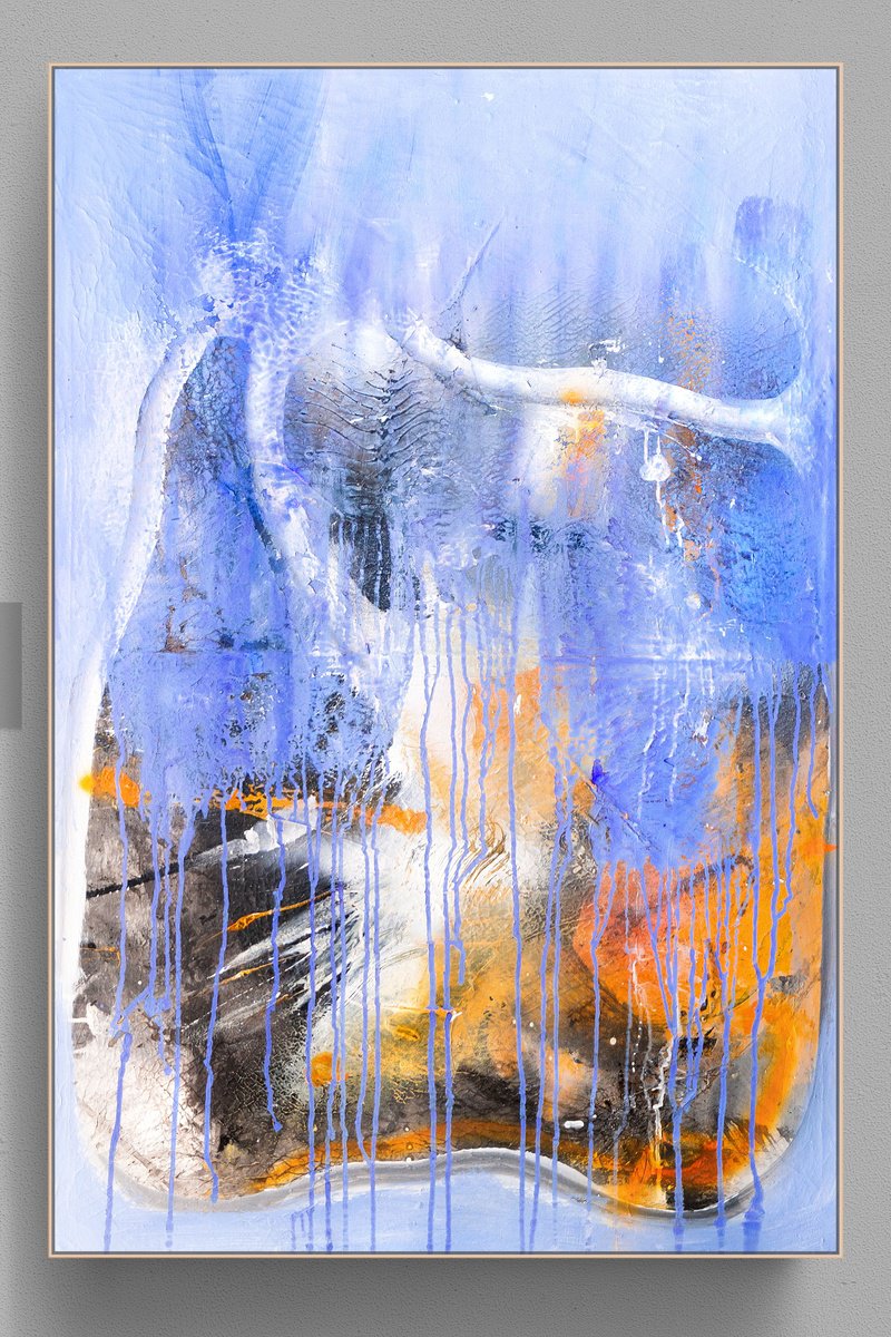 Organic Abstract Acrylic Painting By Adriano Ribeiro, 31 X 47, Veil Of Heritage, Original Artwork