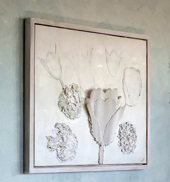 Colourful white tulip (framed artwork)