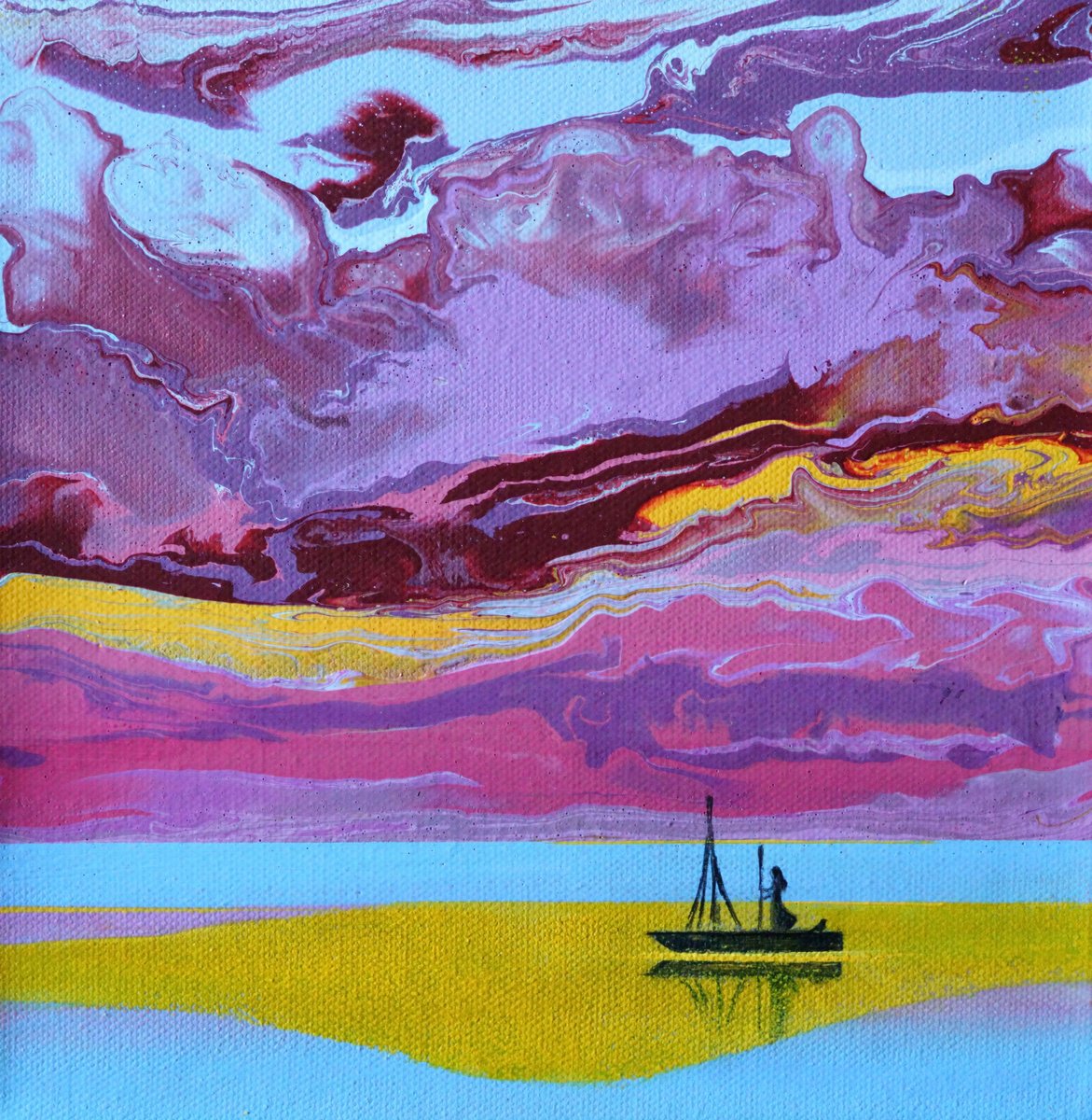 Abstract Landscape Acrylic Painting By Vera Hoi, 8 X 8", "Crossing Over", Original Artwork