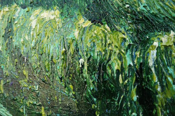 Monet's Garden - Large Palette Knife Water Lilies Impressionistic  Painting