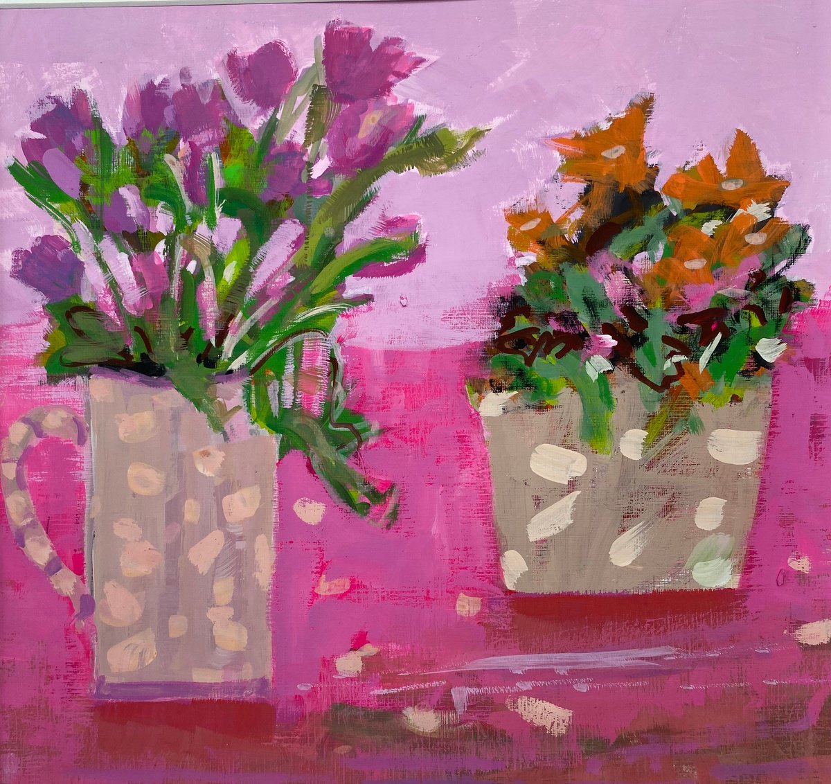 Impressionistic Botanical Acrylic Painting By Chrissie Havers, 12 X 11, Flower Delight, Original Artwork