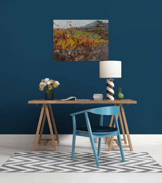 Autumn vineyard Landscape painting