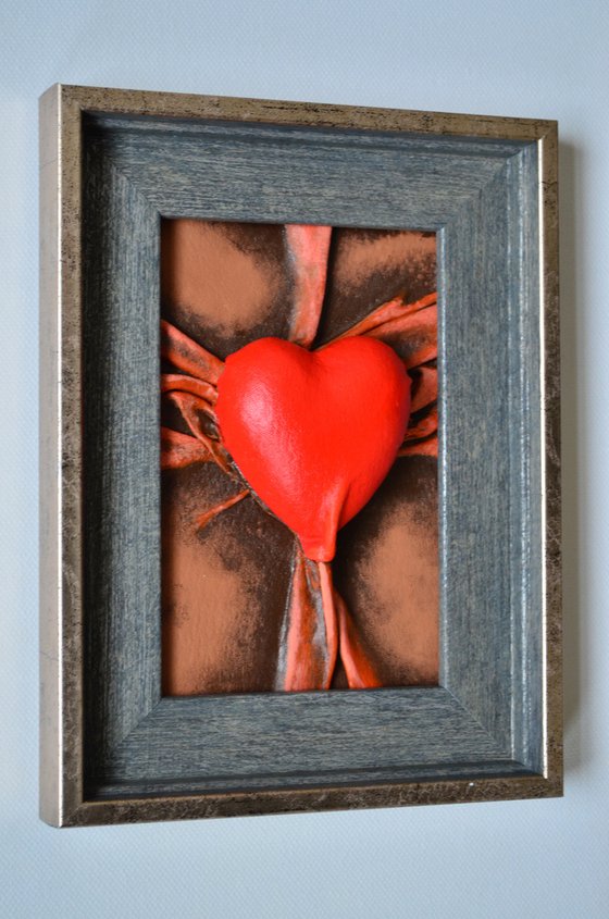 Lovers Heart 38 - Original Framed Leather Sculpture Painting Perfect for Gift