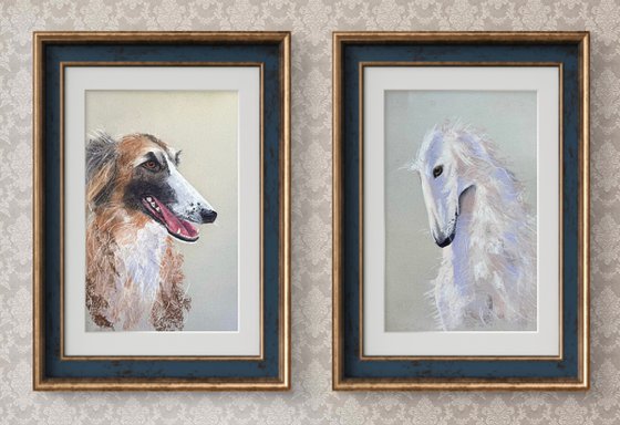 Twin Dog Portraits Pastel