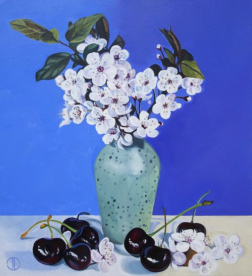 Cherries And Cherry Blossom by Joseph Lynch