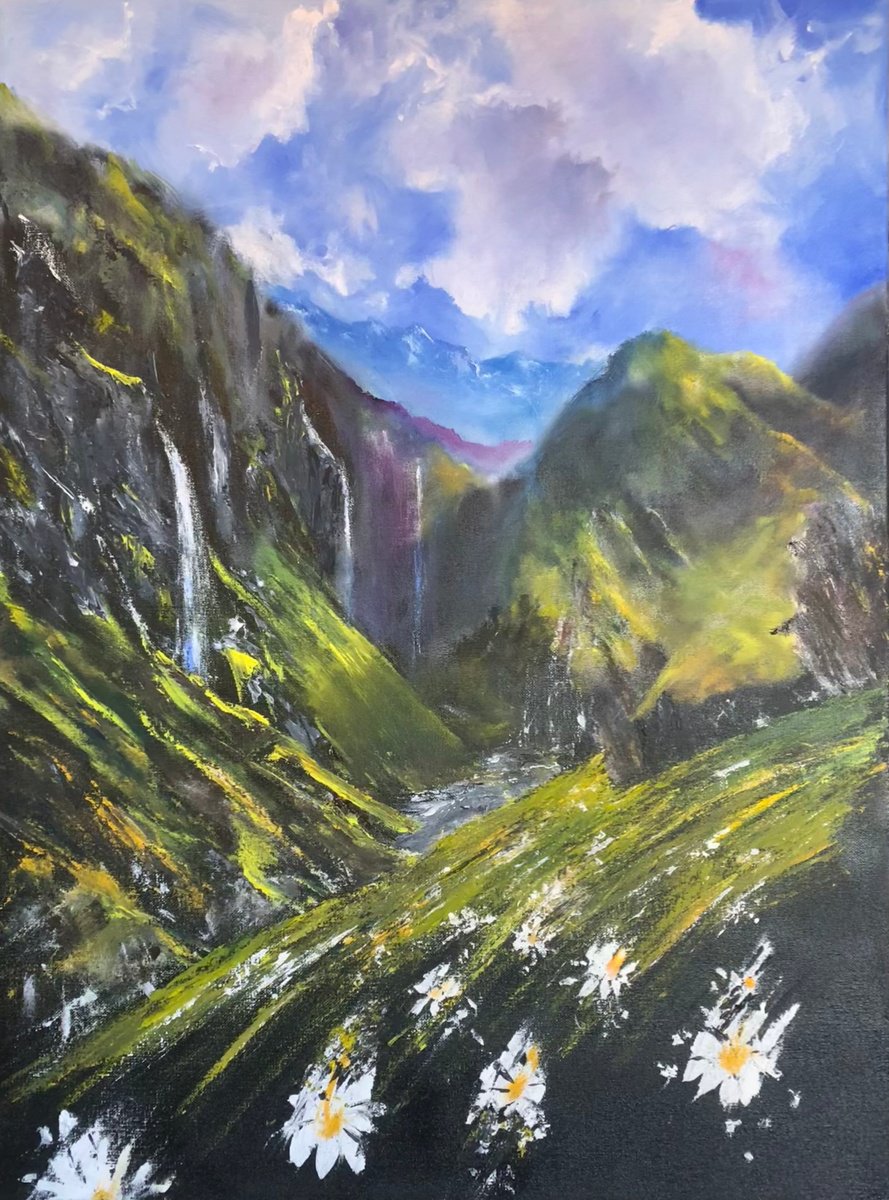 Impressionistic Landscape Painting By Gianfranco Combi, 24 X 31, Il Pianto Dei Ghiacciai, Original Artwork