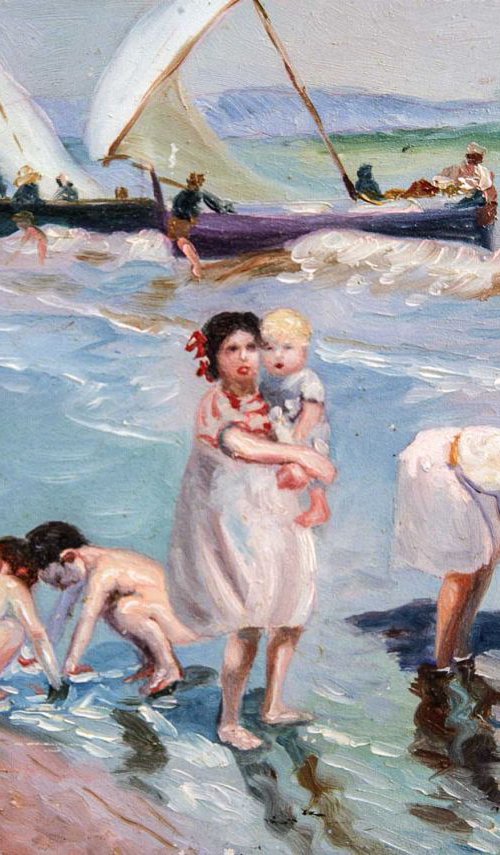 Pochade 3068 Beach scene by GOUYETTE jean-michel