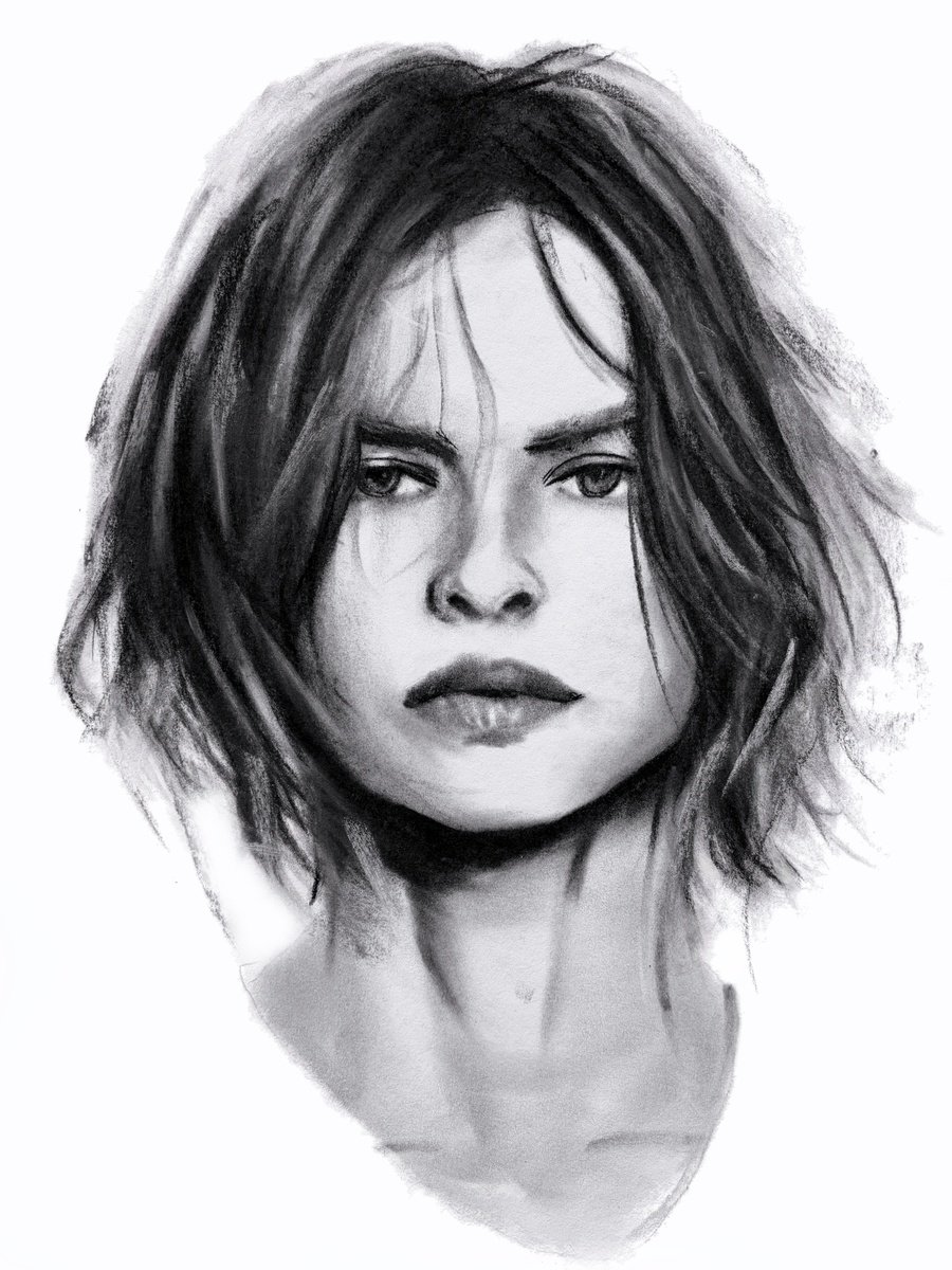 Illustrative Portrait Charcoal Drawing By Denny Stoekenbroek, 12 X 17, Defiant Grace, Original Artwork