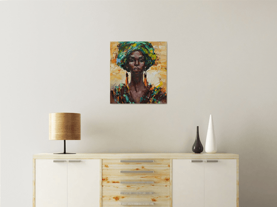 African woman portrait Original impasto oil painting