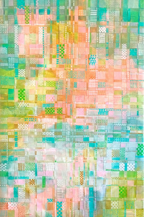 Summer Fields - woven recycled paper abstract painting by Jennifer Bell