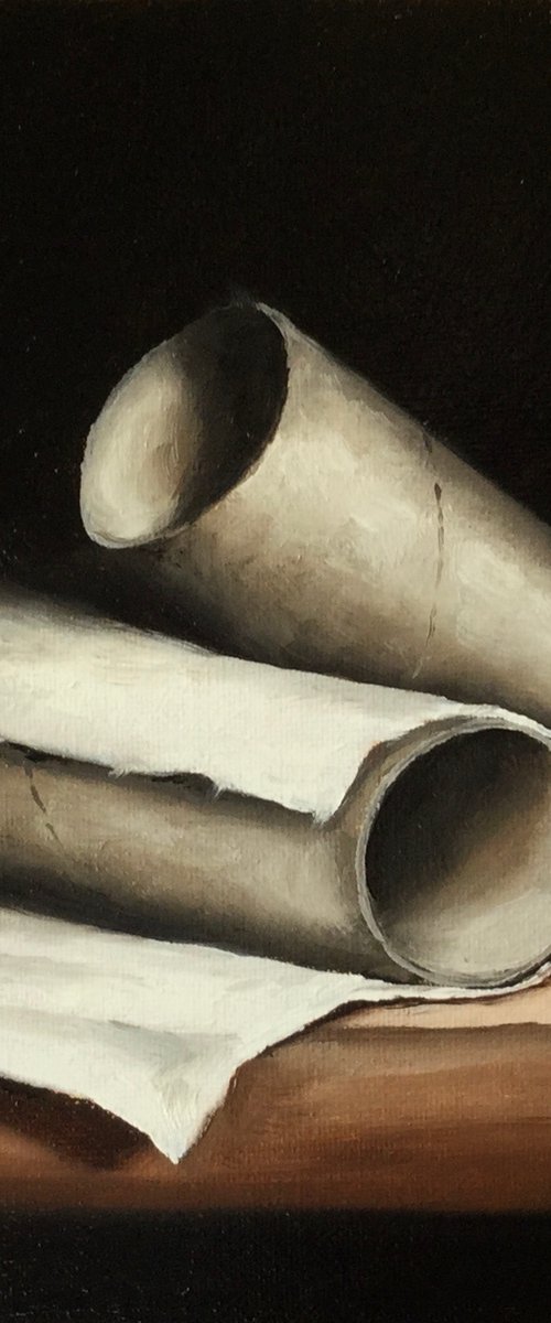 Loo rolls still life by Jane Palmer Art