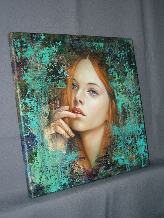 REDHEAD (Abstract portrait of a beautiful girl). (Palette knife original oil painting emotional organic abstract)