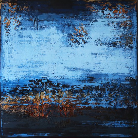 BLUE DAWN - 120 x 120 CM - TEXTURED ACRYLIC PAINTING ON CANVAS * BLUE