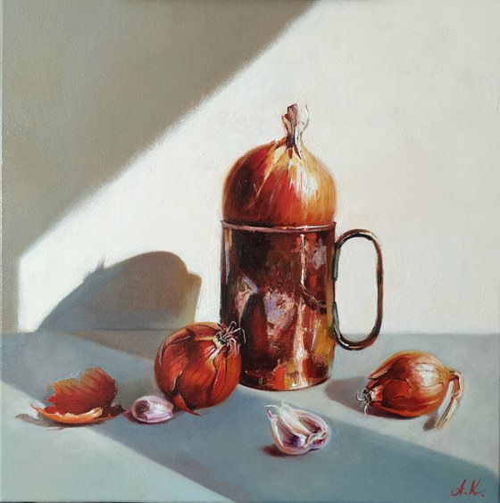 "Just spicy. " still life liGHt original painting PALETTE KNIFE  GIFT (2021)