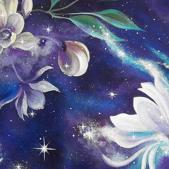 "Space extravaganza", abstract floral art, galaxy space painting