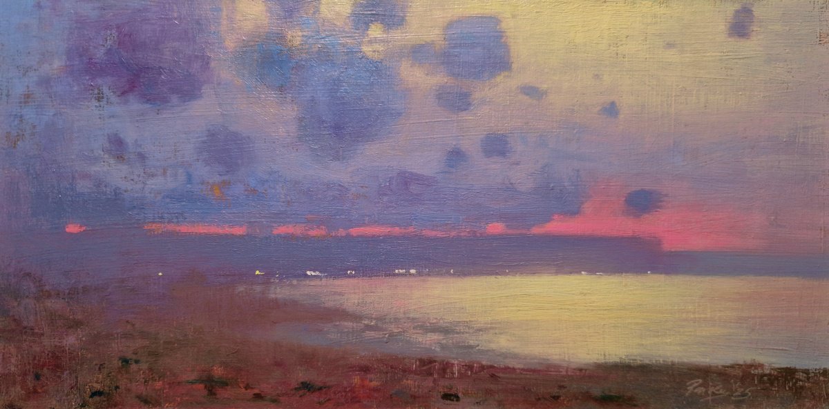 Impressionistic Landscape Oil Painting By Ayna Paisley, 16 X 8, The Waiting Before The Break, Original Artwork