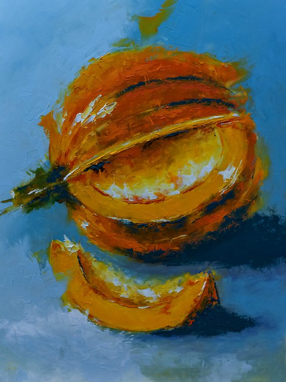 Pumpkin oil painting. Still life with pumpkin