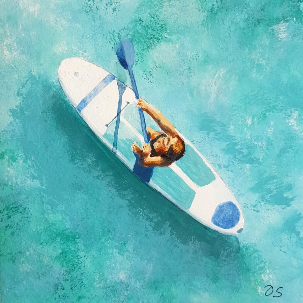 Illustrative Portrait Acrylic Painting By Daria Startseva, 7 X 7, Woman On Supboard, Original Artwork