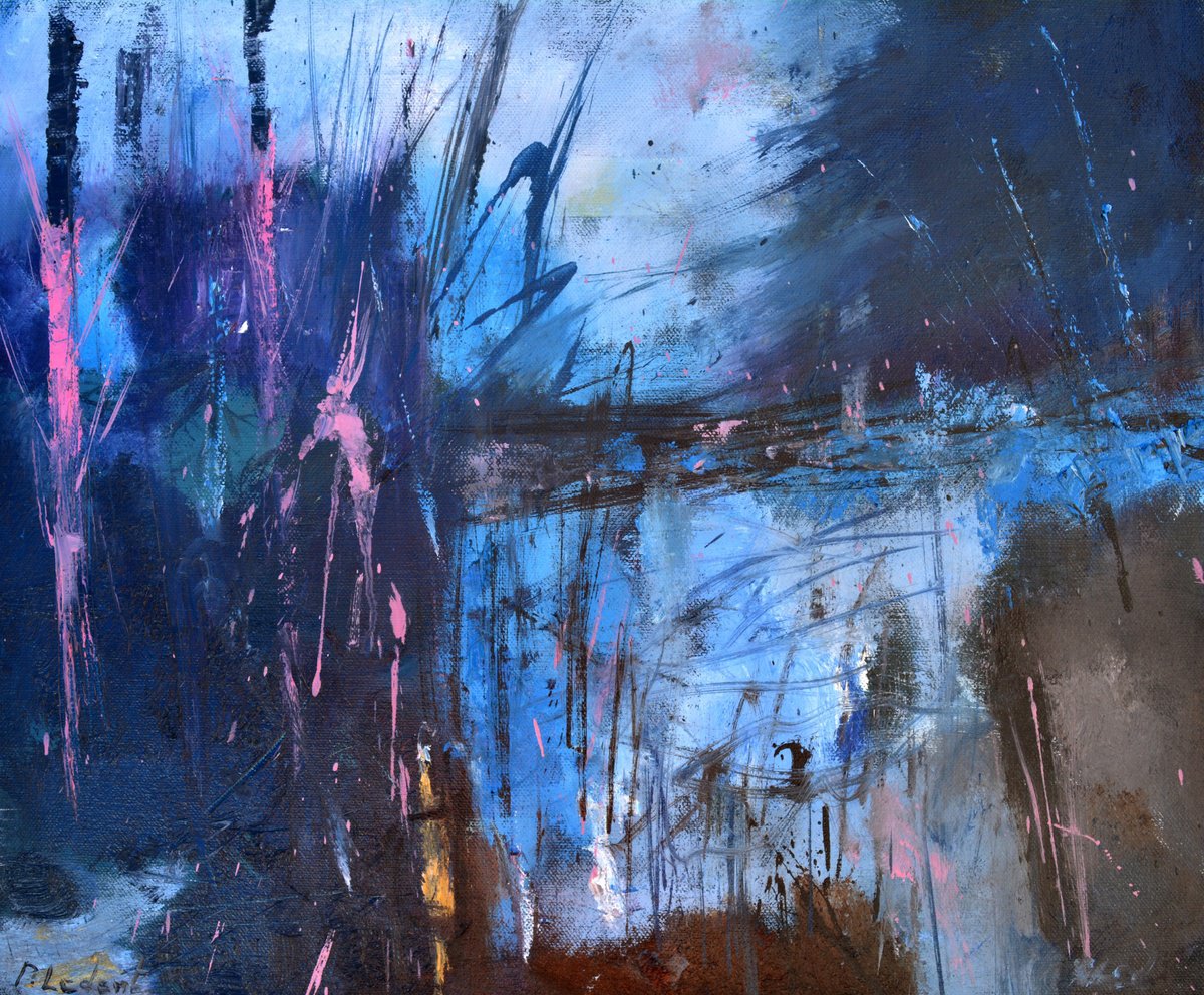 Abstract Oil Painting By Pol Henry Ledent, 24 X 20", Blue Morning Walk, Original Artwork