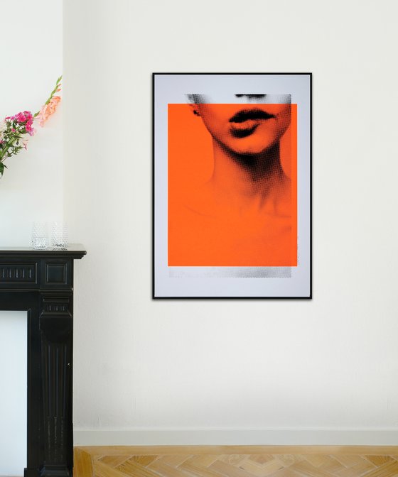 Biting lip in Neon Orange - Screenprint 42x59,4cm - Limited Edition