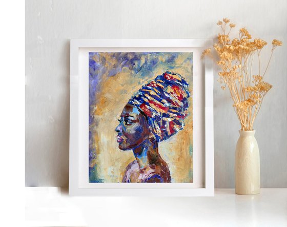 African Woman Portrait Painting Original Art Black Female Wall Art African American Girl Artwork