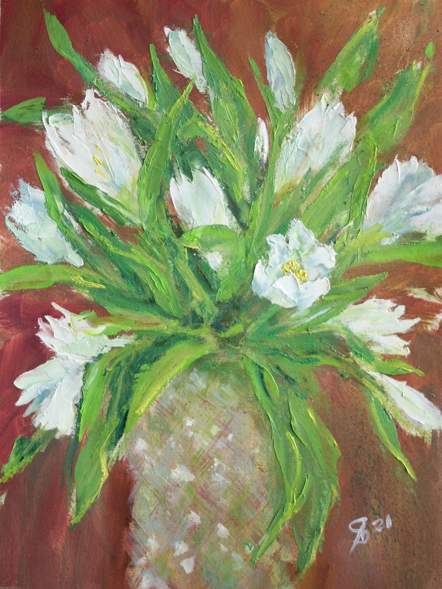 First tulips... / PAINTING CREATED WITH A PALETTE KNIFE / ORIGINAL PAINTING by Salana Art Gallery