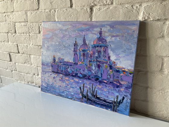 Two gondolas in Venice. Original oil painting