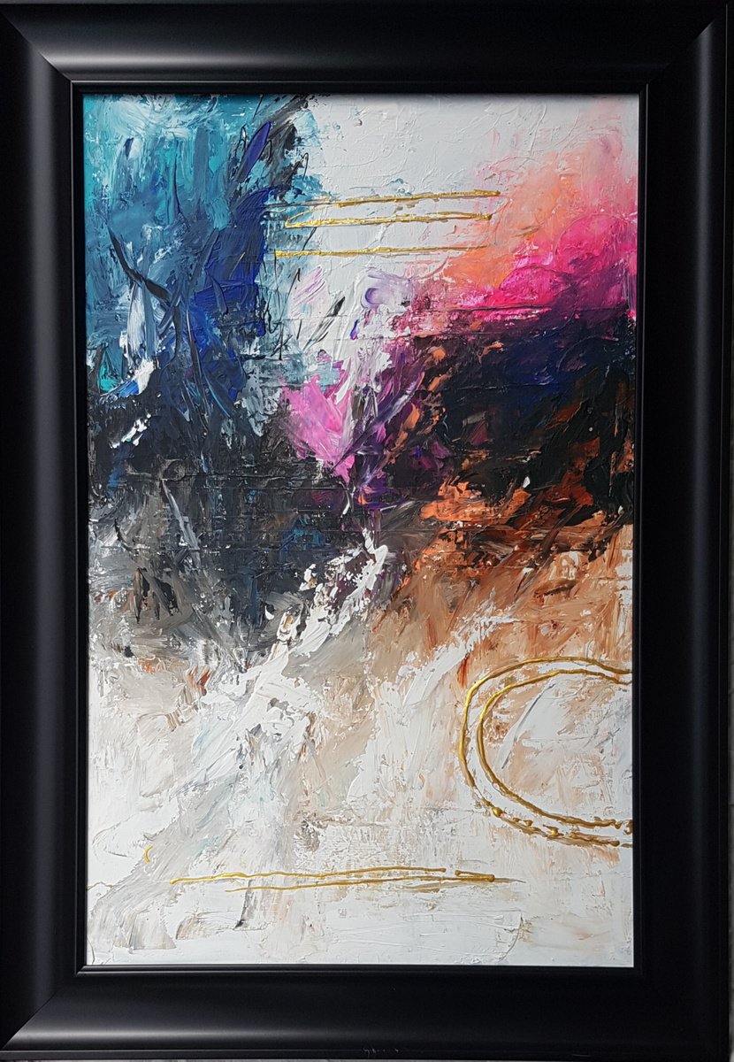 Expressive Abstract Acrylic Painting By Els Driesen, 25 X 37, Beyond The Reality, Original Artwork