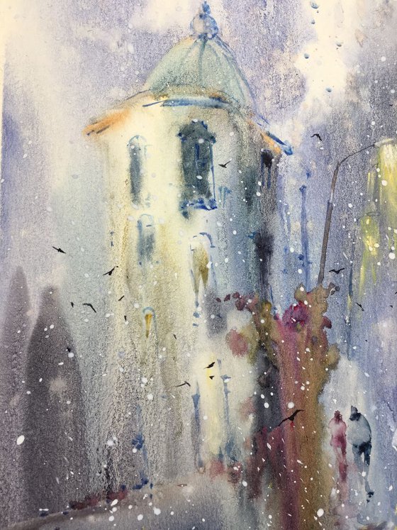 Watercolor "Blue rain”