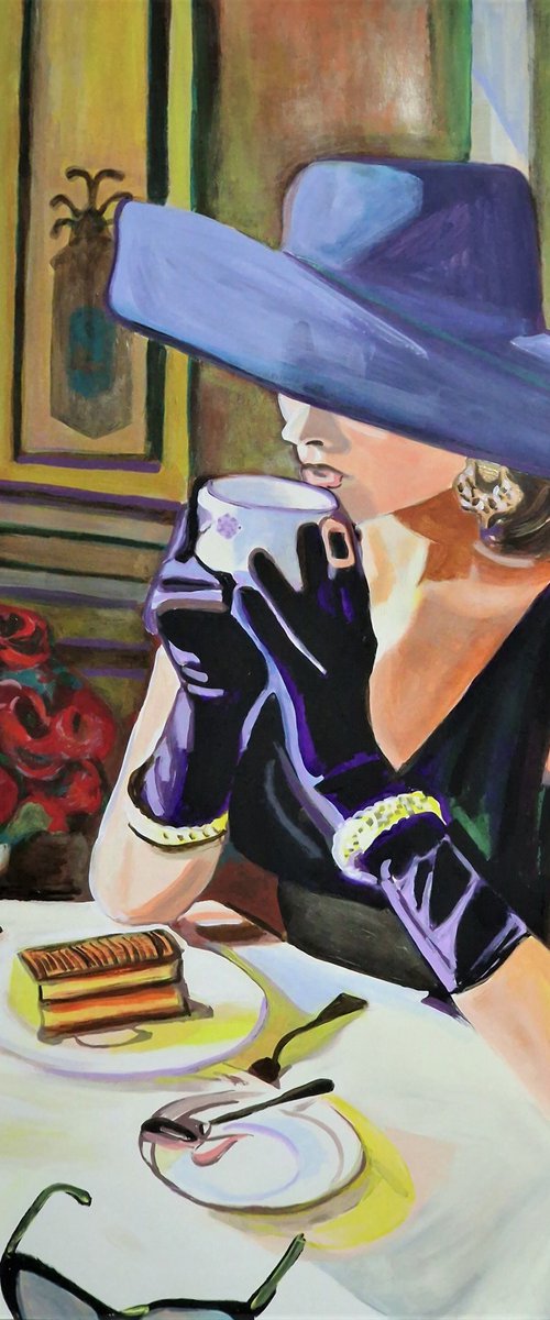 Lady with hat / 100 x 70 cm by Alexandra Djokic