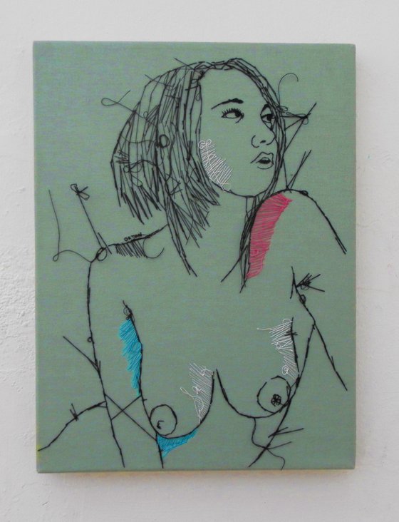 Embroidered Female Nude Figure Study