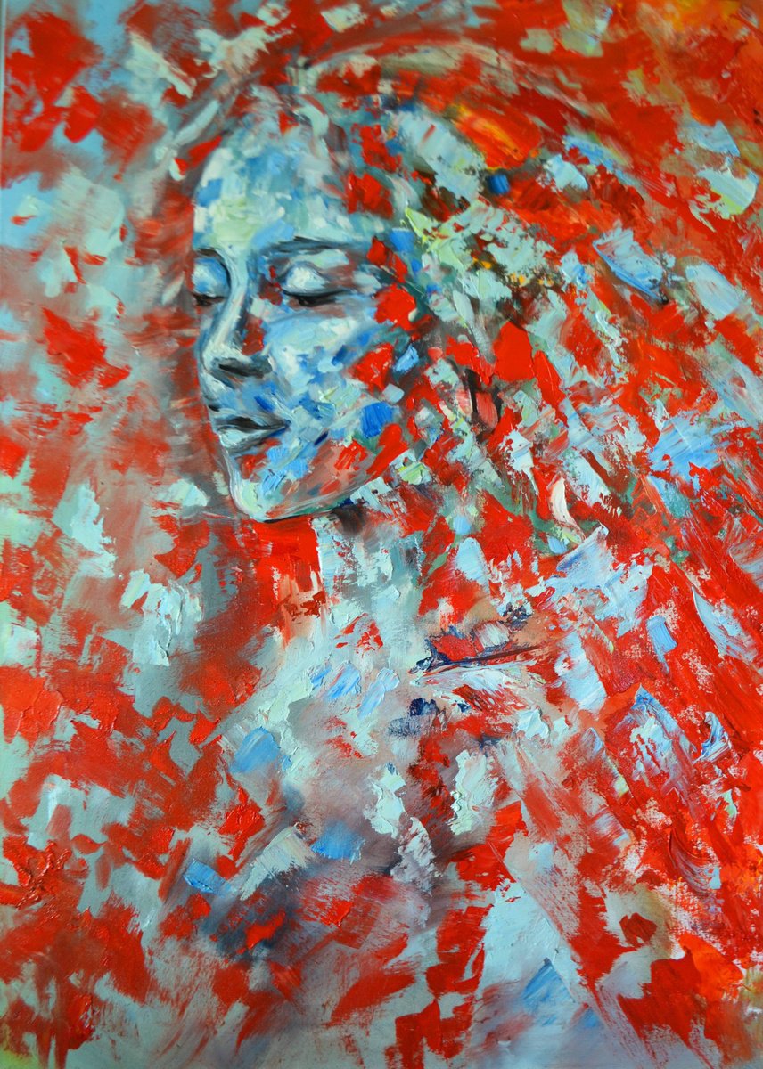 Abstract Oil Painting By Valeriia Radziievska, 20 X 28", Inner Fire, Original Artwork