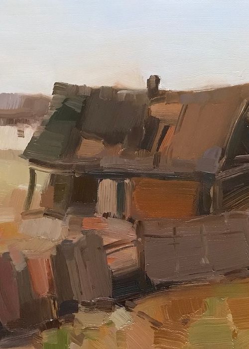 Village Yard, Handmade oil painting on Canvas, One of a kind by Vahe Yeremyan