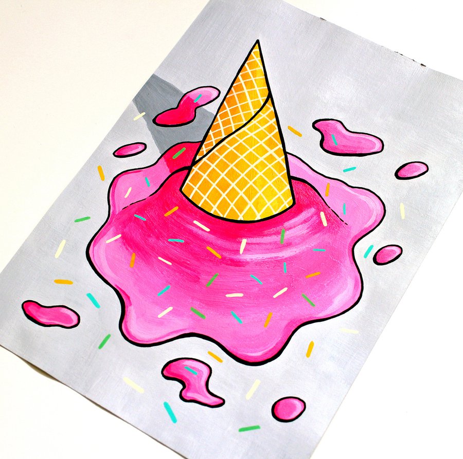 Dropped Ice Cream A4 Painting Acrylic painting by Ian Viggars | Artfinder