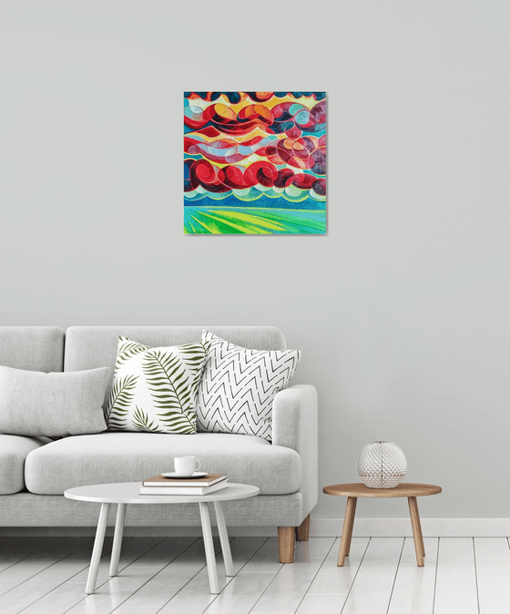 Sunset (60x60cm, cubism, oil painting, ready to hang)