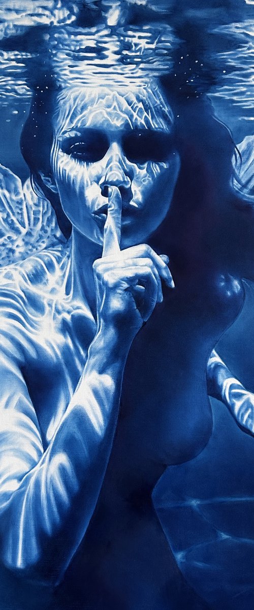 The Mermaid's Enigma – Underwater Blue Nude by Julia Shilo