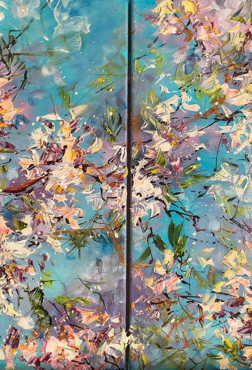 Blooming Almond Tree. Diptych by Diana Malivani