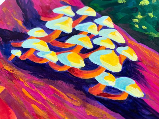 Magic Mushroom Painting, Trippy Draws, Original Gouache Painting, Trippy Wall Art, Psychedelic Room Decor