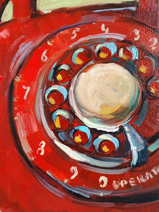 Retro pictures series -3  Old Phone red(24x30cm, oil painting, ready to hang)