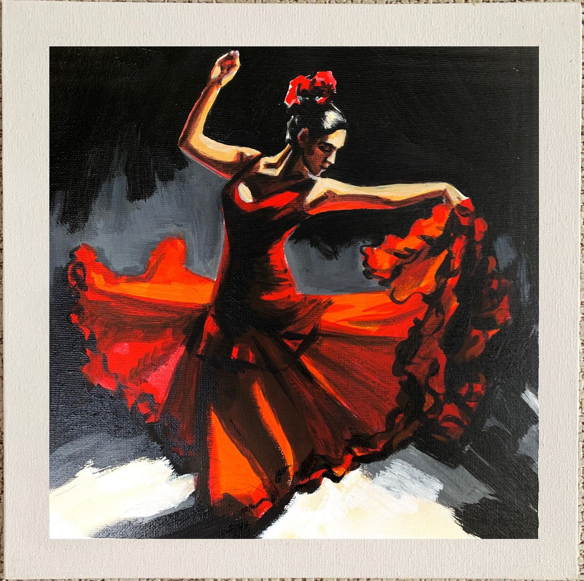Flamenco In Red Motion By Anzhelika Klimina, 12 X 12, Artwork For Sale On Artfinder