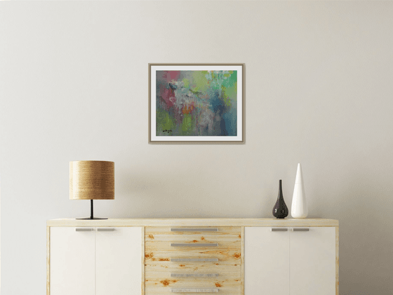 Rainy Autumn, Oil Canvas in Light colors, Abstract art, Fall pastel colors, original painting