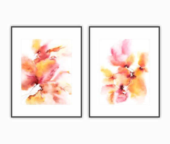 Yellow flowers watercolor painting set