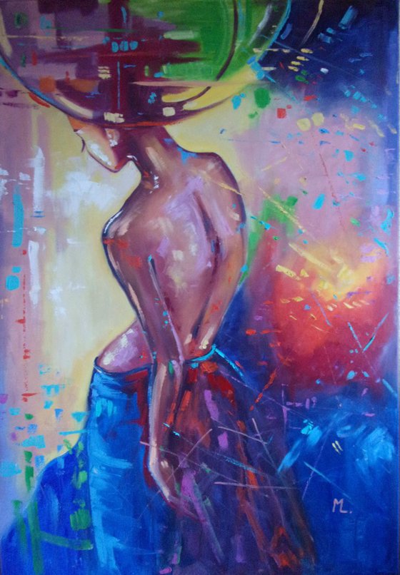 SALES !!!! ABSTRACT 100x70cm LARGE FORMAT  RAINBOW GIRL