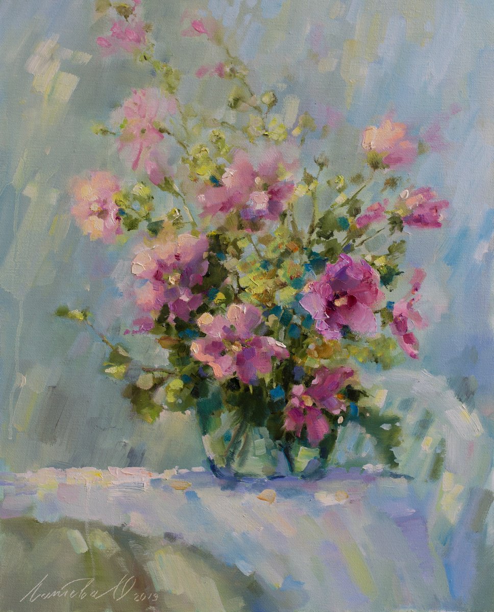 Impressionistic Botanical Oil Painting By Olha Laptieva, 16 X 20", Summer Freshness, Original Artwork