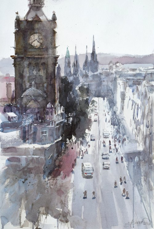 Princess street ,Edinburgh by Goran Žigolić Watercolors