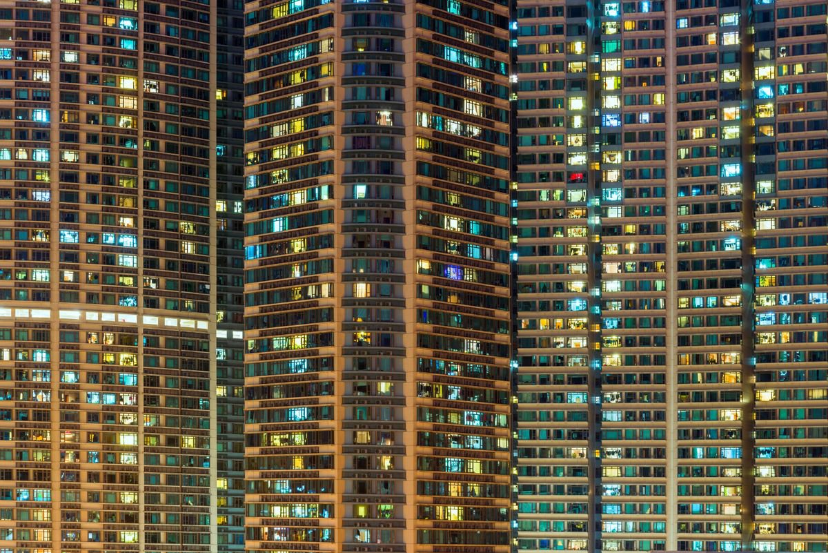 Abstract Cityscapes Photograph By Serge Horta, 48 X 32", H-H Series #3 (Night), Original Artwork