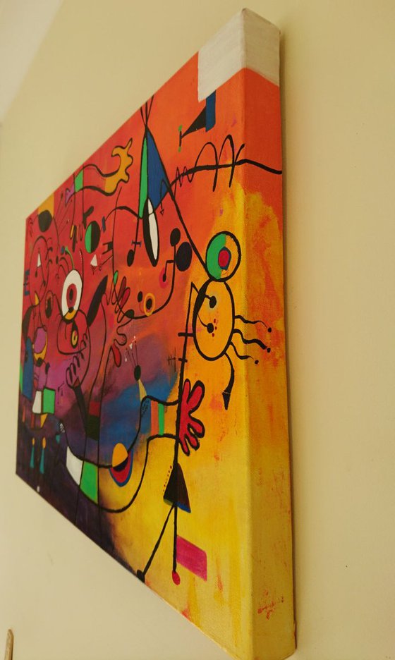 Story Teller, Original abstract painting inspired by Joan Miro, Ready to hang